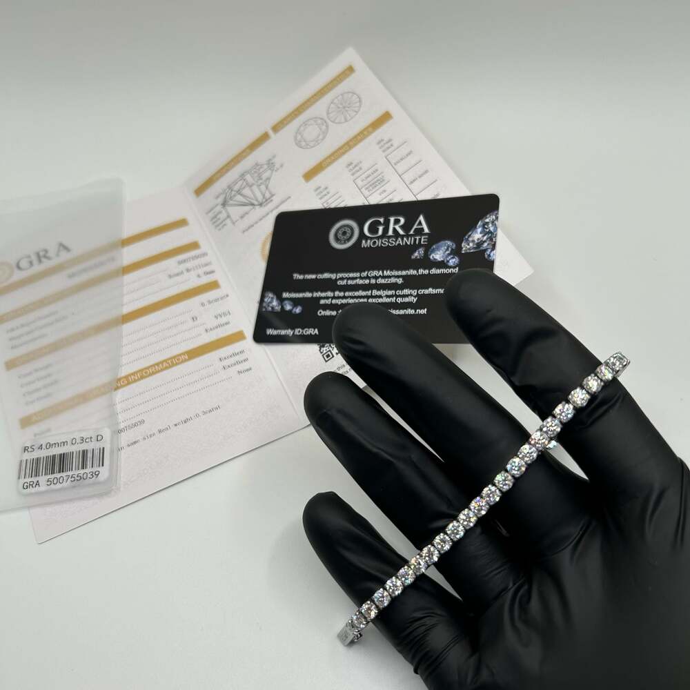 Tennis Bracelet Moissanite Passes Tester GRA VVS1 4mm 7 Inch Silver Women New
